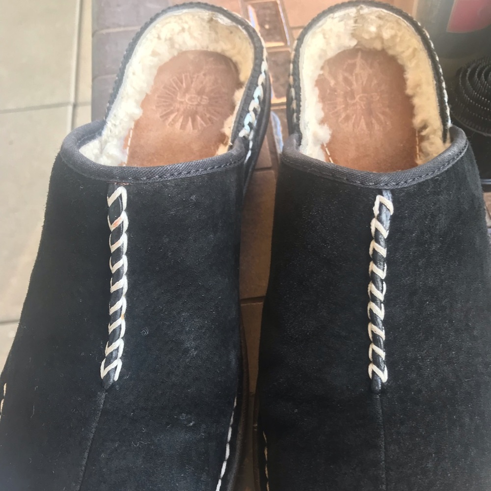 UGG Kohala Black Suede Shearling Lined Clogs